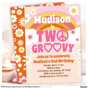 TWO Groovy Daisy Flower 2nd Birthday Invitation