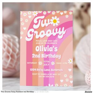 Two Groovy Daisy Rainbow 2nd Birthday Invitation