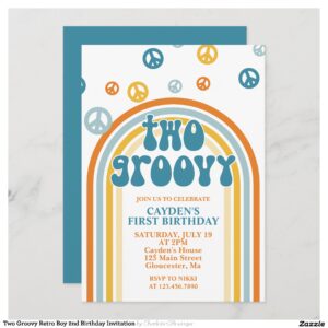 Two Groovy Retro Boy 2nd Birthday Invitation