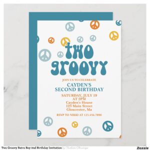 Two Groovy Retro Boy 2nd Birthday Invitation