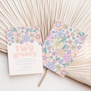 Two Groovy Retro Floral 2nd birthday Invitation