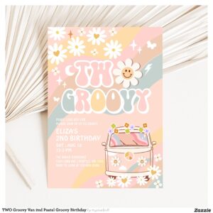 TWO Groovy Van 2nd Pastel Groovy Birthday Invitation