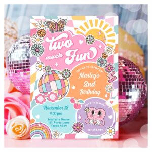 Two Much Fun Groovy Retro Preppy Varsity Birthday Invitation