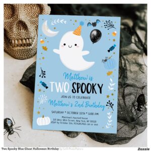 Two Spooky Blue Ghost Halloween Birthday Invitation