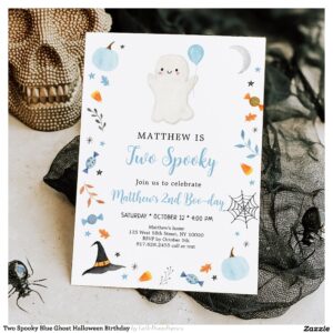Two Spooky Blue Ghost Halloween Birthday Invitation