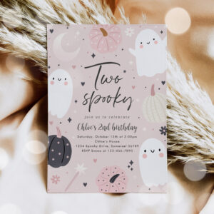 Two Spooky Boho Halloween Ghost 2nd Birthday Party Invitation
