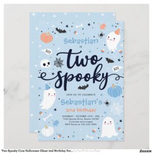 Two Spooky Cute Halloween Ghost 2nd Birthday Party Invitation