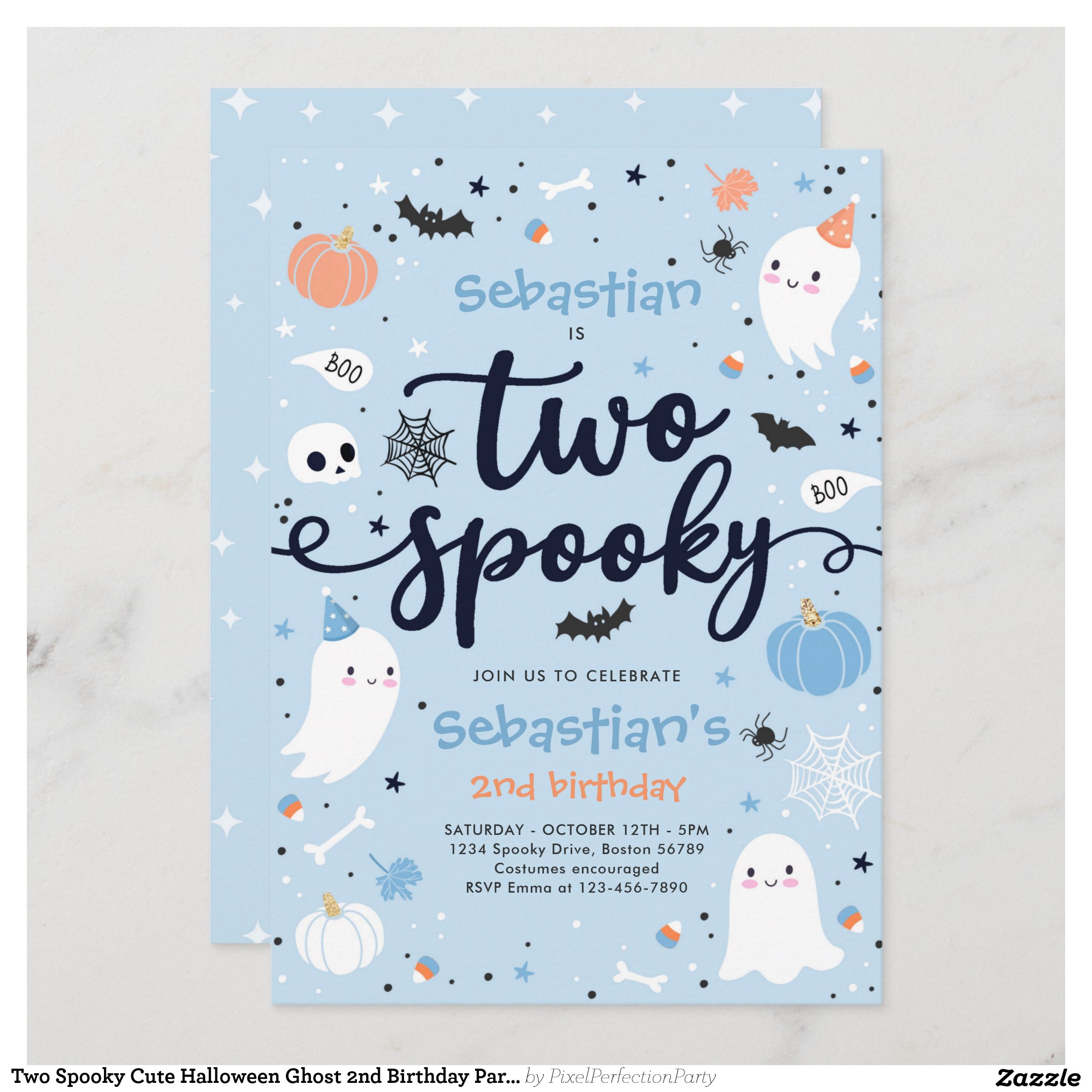 Two Spooky Cute Halloween Ghost 2nd Birthday Party Invitation