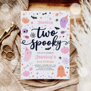 Two Spooky Cute Halloween Ghost 2nd Birthday Party Invitation