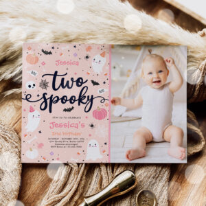 Two Spooky Cute Halloween Ghost 2nd Birthday Party Invitation