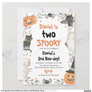 Two Spooky Cute Halloween Ghost 2nd Birthday Party Invitation