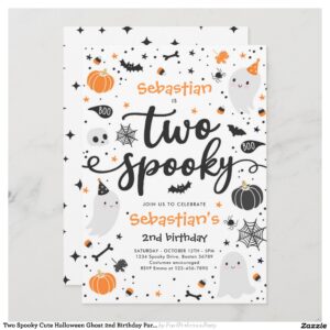 Two Spooky Cute Halloween Ghost 2nd Birthday Party Invitation
