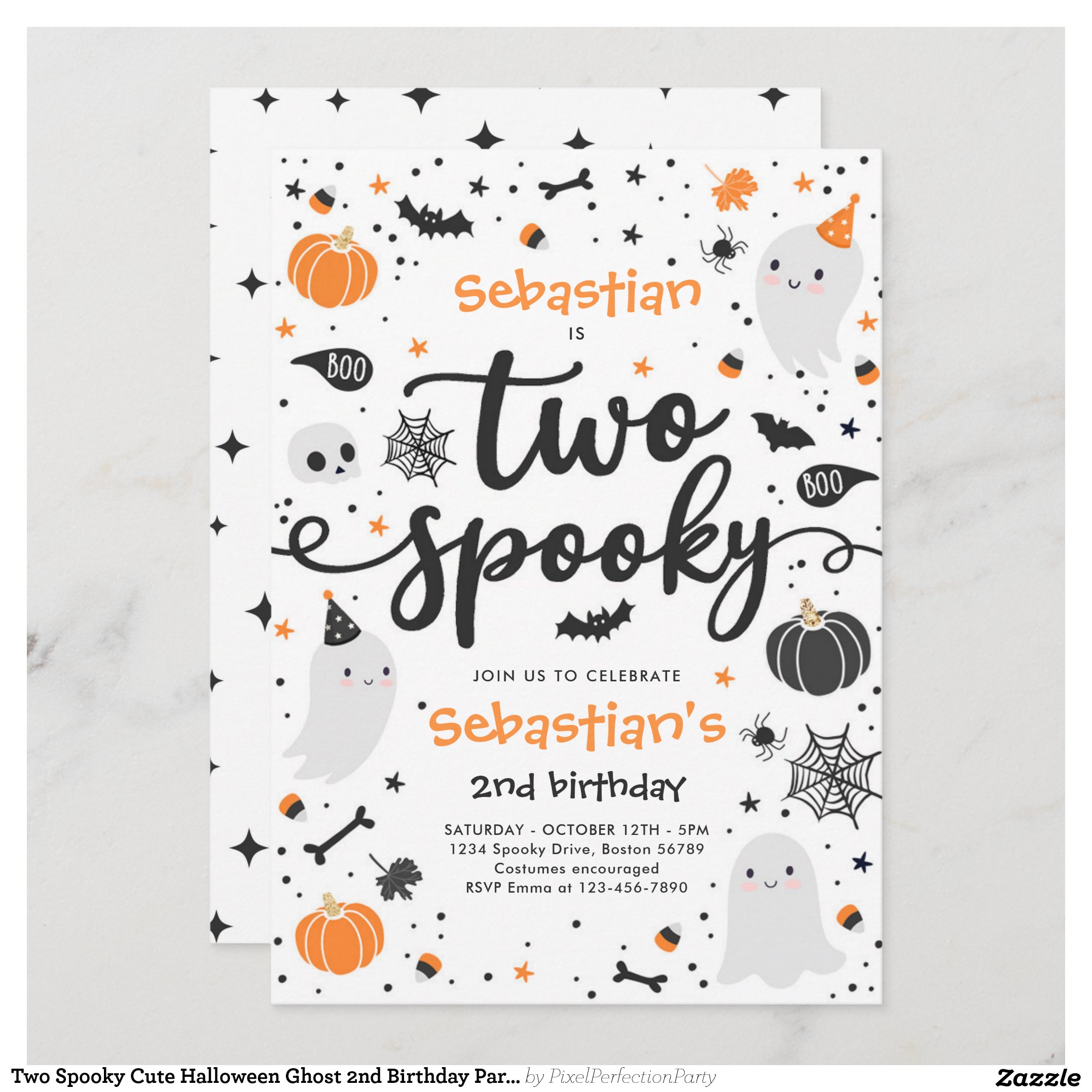 Two Spooky Cute Halloween Ghost 2nd Birthday Party Invitation