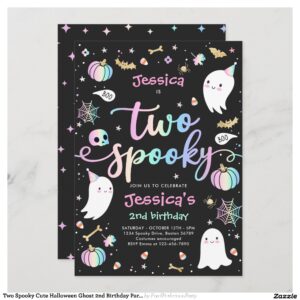 Two Spooky Cute Halloween Ghost 2nd Birthday Party Invitation