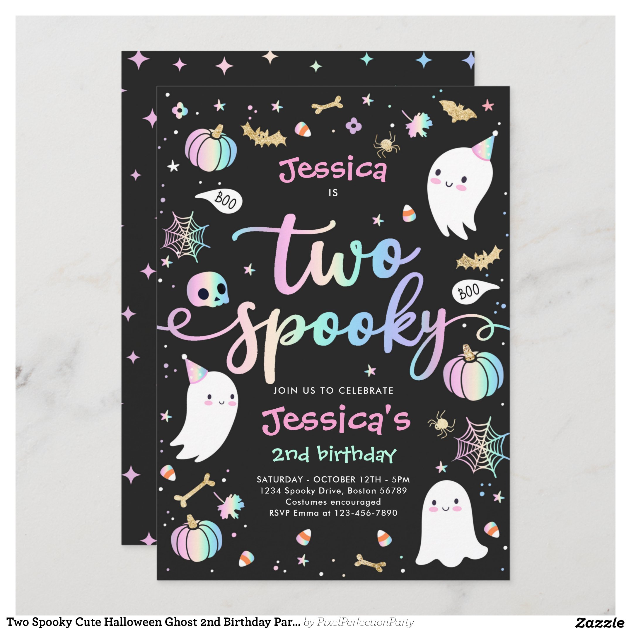 Two Spooky Cute Halloween Ghost 2nd Birthday Party Invitation
