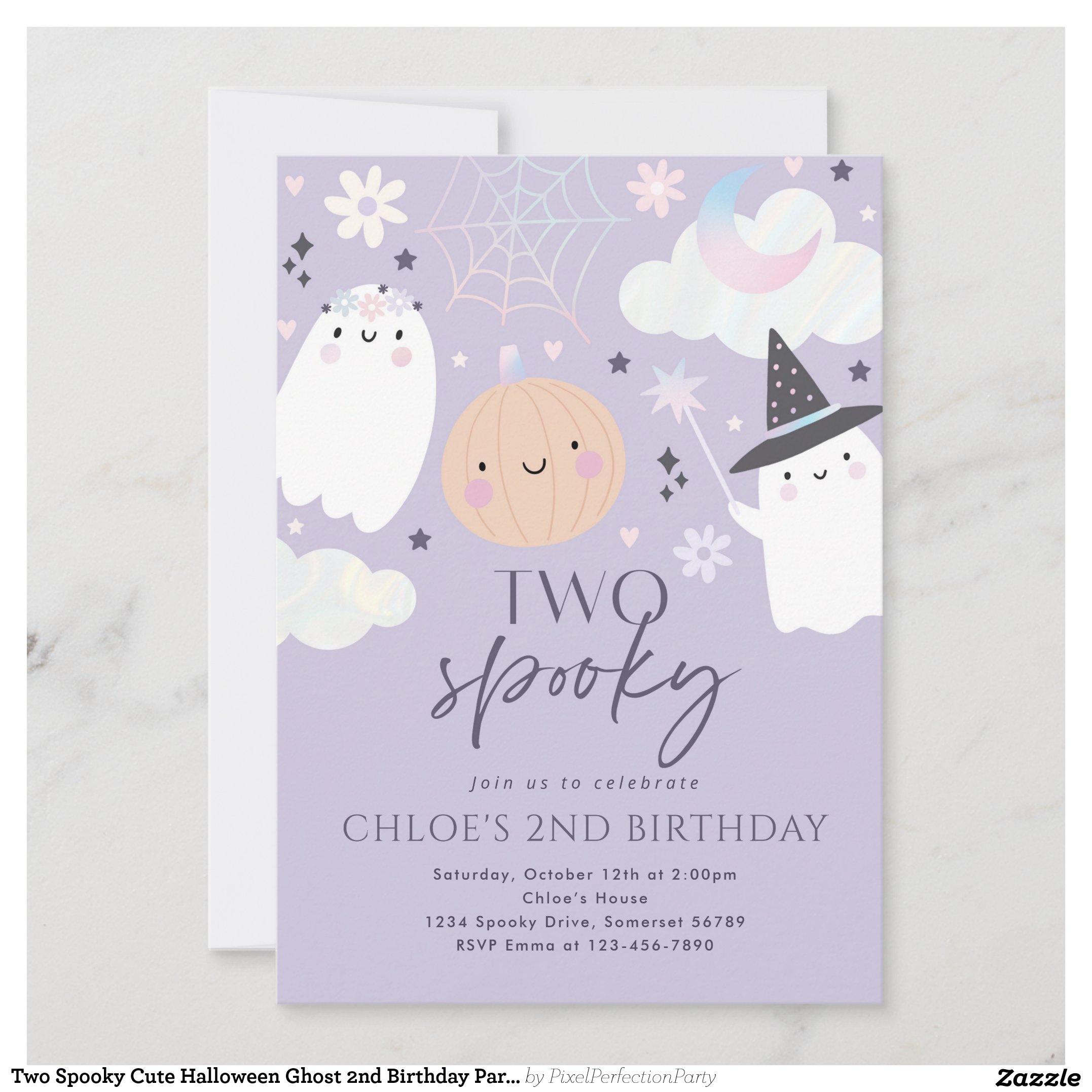Two Spooky Cute Halloween Ghost 2nd Birthday Party Invitation