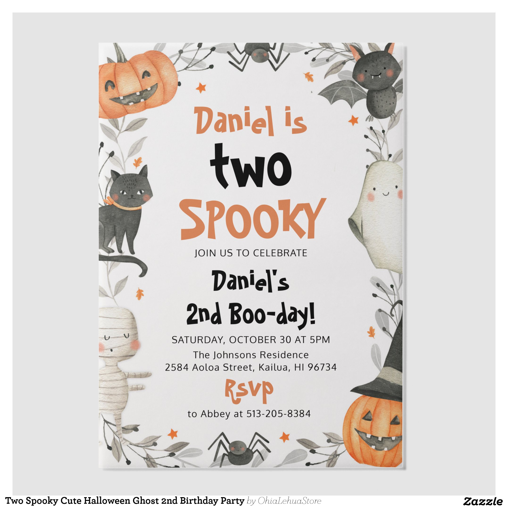 Two Spooky Cute Halloween Ghost 2nd Birthday Party Vellum Invitations