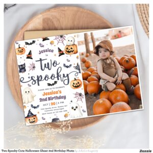 Two Spooky Cute Halloween Ghost 2nd Birthday Photo Invitation
