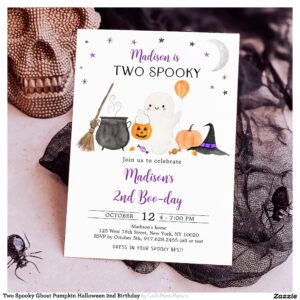 Two Spooky Ghost Pumpkin Halloween 2nd Birthday Invitation