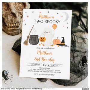 Two Spooky Ghost Pumpkin Halloween 2nd Birthday Invitation