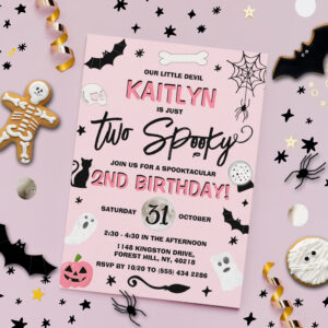 Two Spooky! Girls Halloween 2nd Birthday Invitation