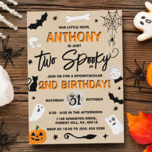Two Spooky! Halloween 2nd Birthday Invitation