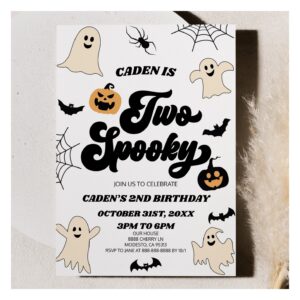 Two Spooky Halloween 2nd Second Birthday Party Invitation
