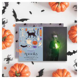 Two Spooky Halloween Blue 2nd Birthday Photo Invitation