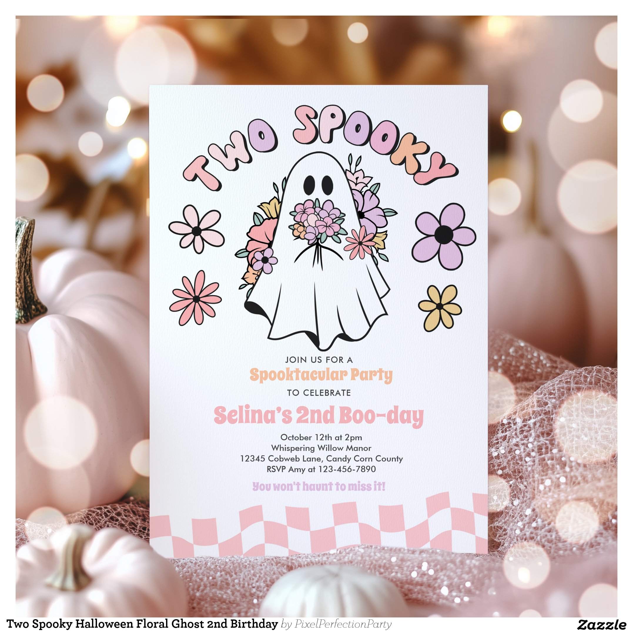 Two Spooky Halloween Floral Ghost 2nd Birthday Invitation