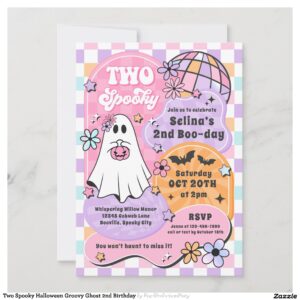 Two Spooky Halloween Groovy Ghost 2nd Birthday Invitation