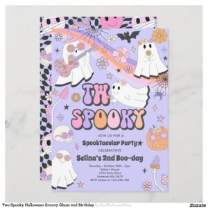 Two Spooky Halloween Groovy Ghost 2nd Birthday Invitation