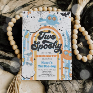 Two Spooky Halloween Groovy Ghost 2nd Birthday Invitation