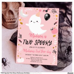 TWO Spooky Pink Ghost Halloween Birthday Invitation