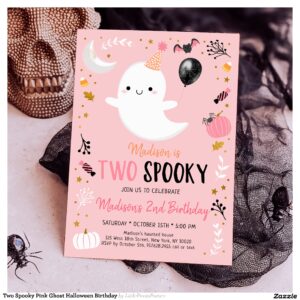 Two Spooky Pink Ghost Halloween Birthday Invitation