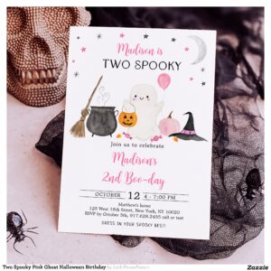 Two Spooky Pink Ghost Halloween Birthday Invitation