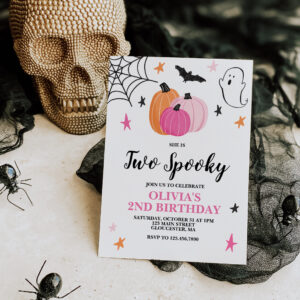 Two Spooky Pink Halloween 2nd Birthday Invitation