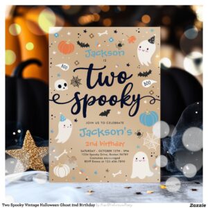 Two Spooky Vintage Halloween Ghost 2nd Birthday Invitation