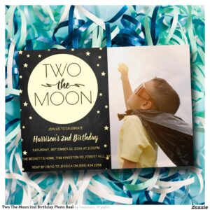 Two The Moon 2nd Birthday Photo Real Foil Invitation