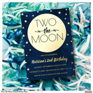 Two The Moon 2nd Birthday Real Foil Invitation
