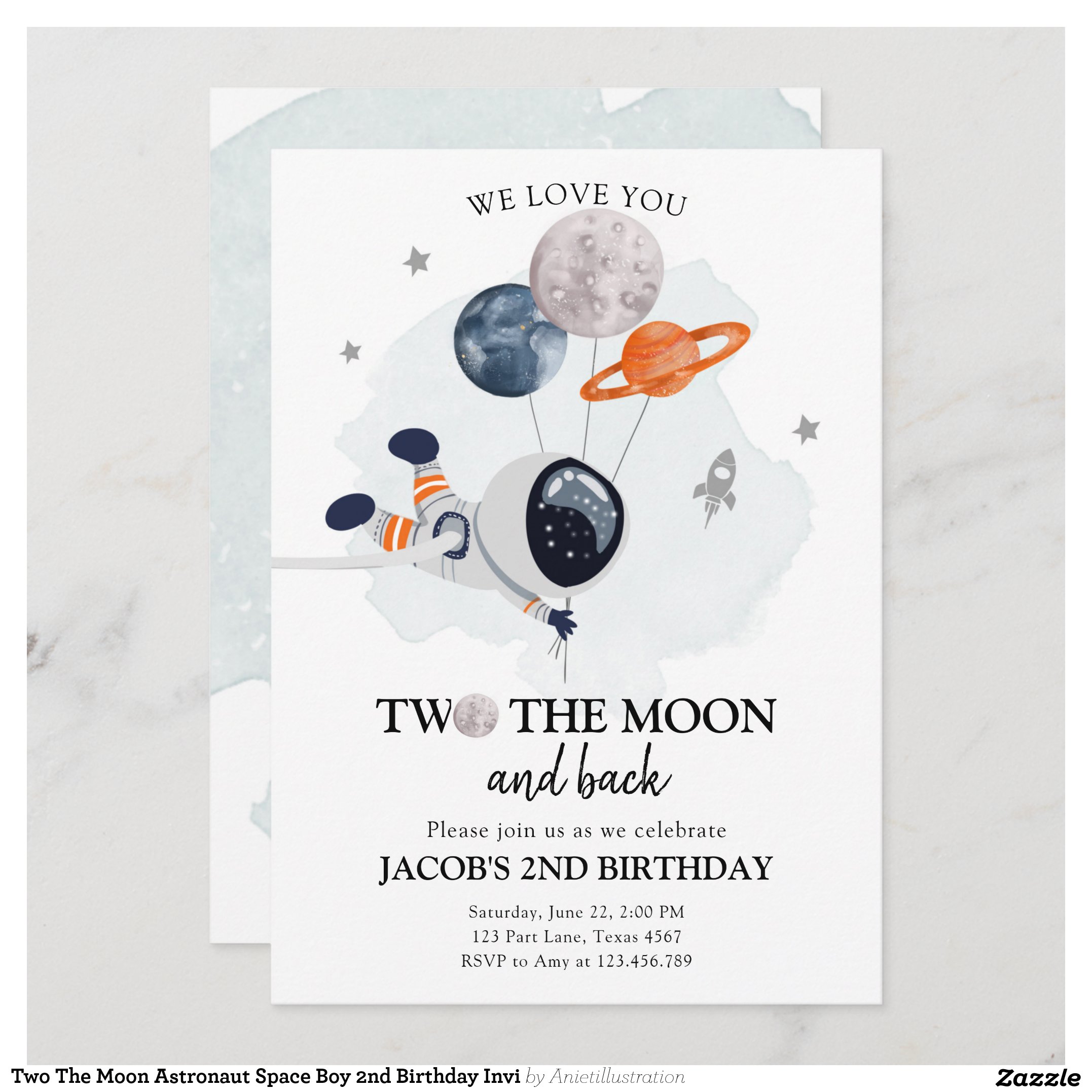 Two The Moon Astronaut Space Boy 2nd Birthday Invi Invitation