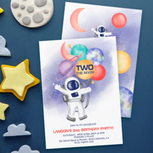 two the moon astronaut space planets 2nd birthday invitation