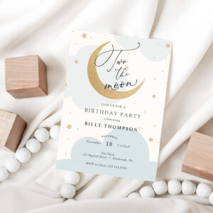 Two the Moon Blue Second Birthday invitation