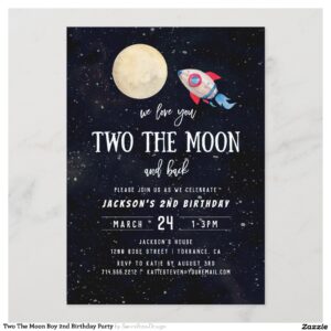 Two The Moon Boy 2nd Birthday Party Invitation
