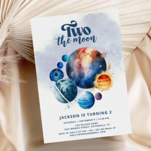 Two the Moon Cute Boy 2nd Birthday Invitation