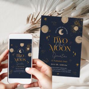 Two The Moon Galaxy Birthday Invitation