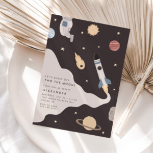 Two the Moon Kids Outer Space Birthday Invitation