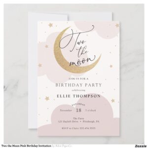 Two the Moon Pink Birthday Invitation