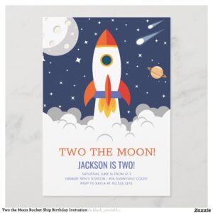 Two the Moon Rocket Ship Birthday Invitation