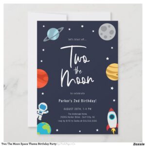 Two The Moon Space Theme Birthday Party Invitation
