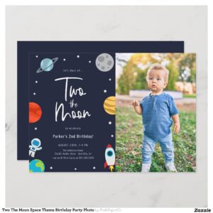 Two The Moon Space Theme Birthday Party Photo Invitation